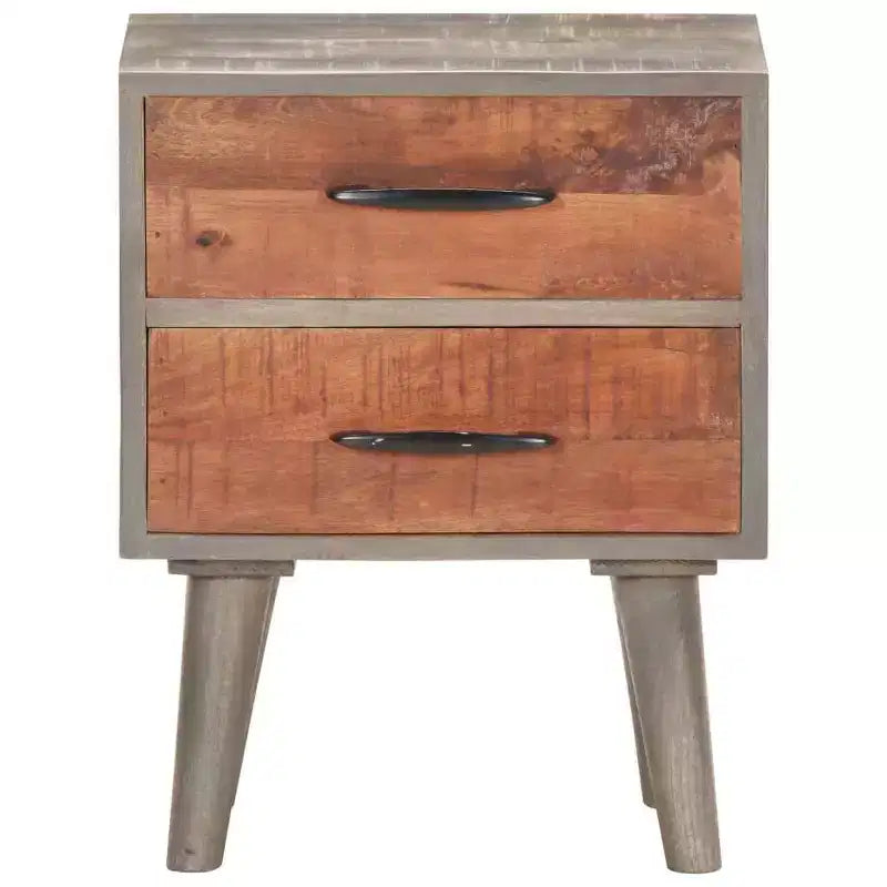 Comodino grigio in legno massello di mango grezzo, 15.7x11.8x19.7 pollici