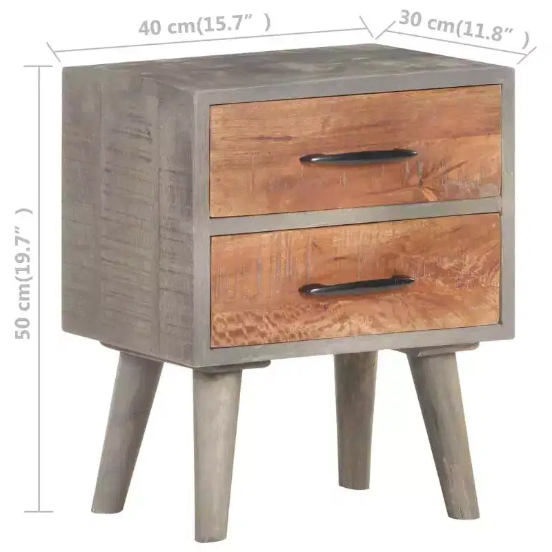 Comodino grigio in legno massello di mango grezzo, 15.7x11.8x19.7 pollici