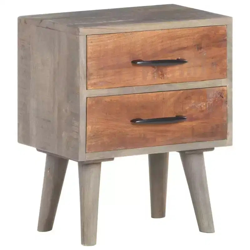 Comodino grigio in legno massello di mango grezzo, 15.7x11.8x19.7 pollici
