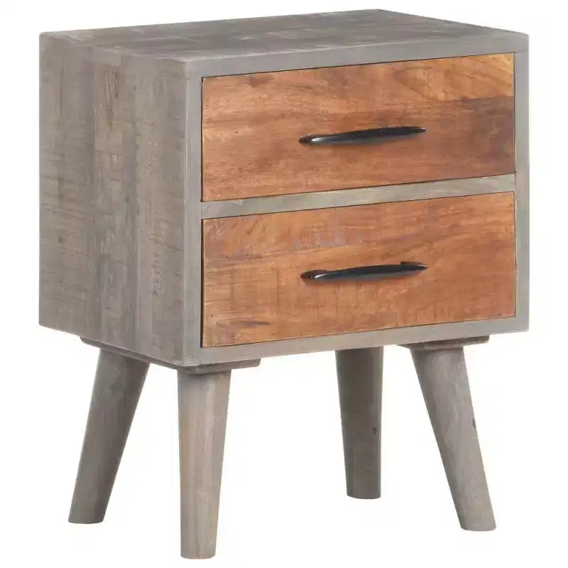 Comodino grigio in legno massello di mango grezzo, 15.7x11.8x19.7 pollici