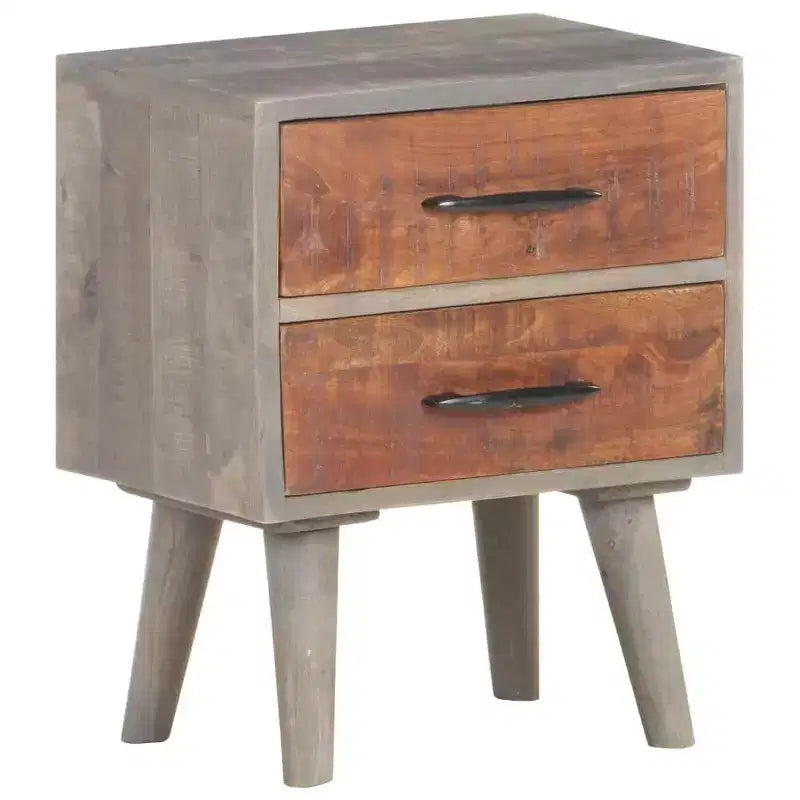 Comodino grigio in legno massello di mango grezzo, 15.7x11.8x19.7 pollici