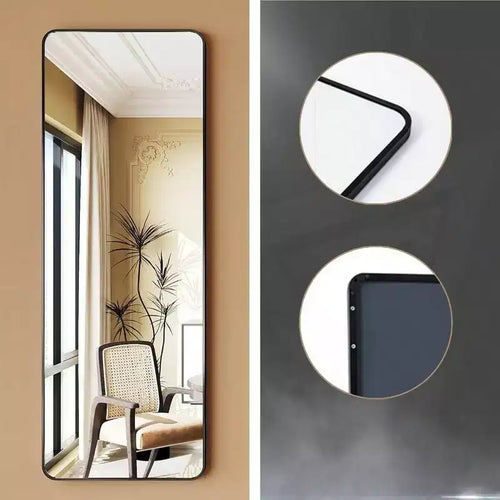 Specchio a figura intera da appendere alla porta 19 x 51 pollici, finitura nero opaco, anti-appannamento