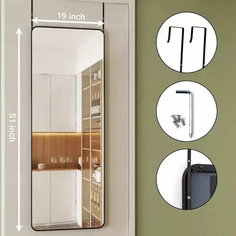 Specchio a figura intera da appendere alla porta 19 x 51 pollici, finitura nero opaco, anti-appannamento