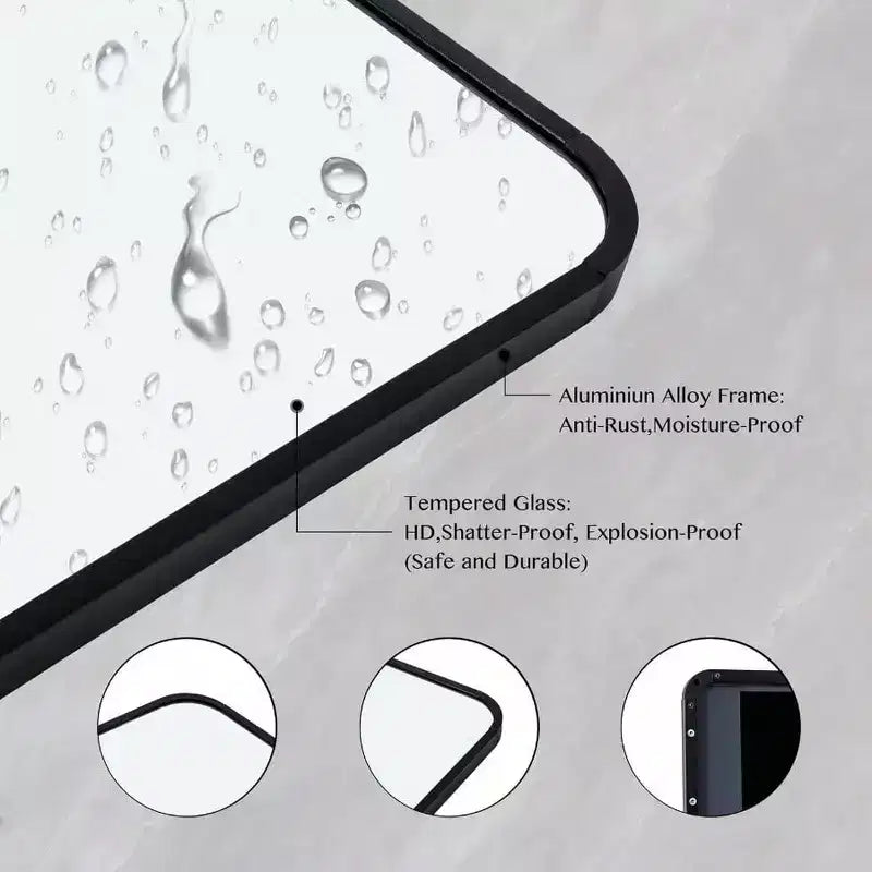 Specchio a figura intera da appendere alla porta 19 x 51 pollici, finitura nero opaco, anti-appannamento