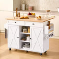 Carrello da cucina da 52 pollici con piano in legno massello, mobile contenitore e ribalta