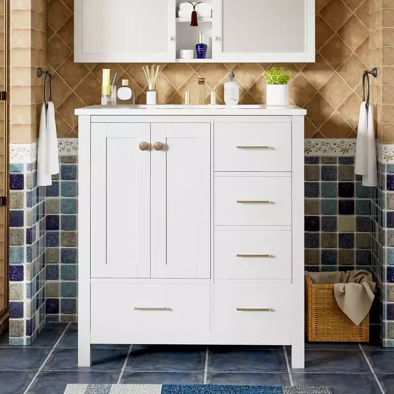 Mobile bagno da 30 pollici con lavabo, cassetti portaoggetti e ante con chiusura ammortizzata