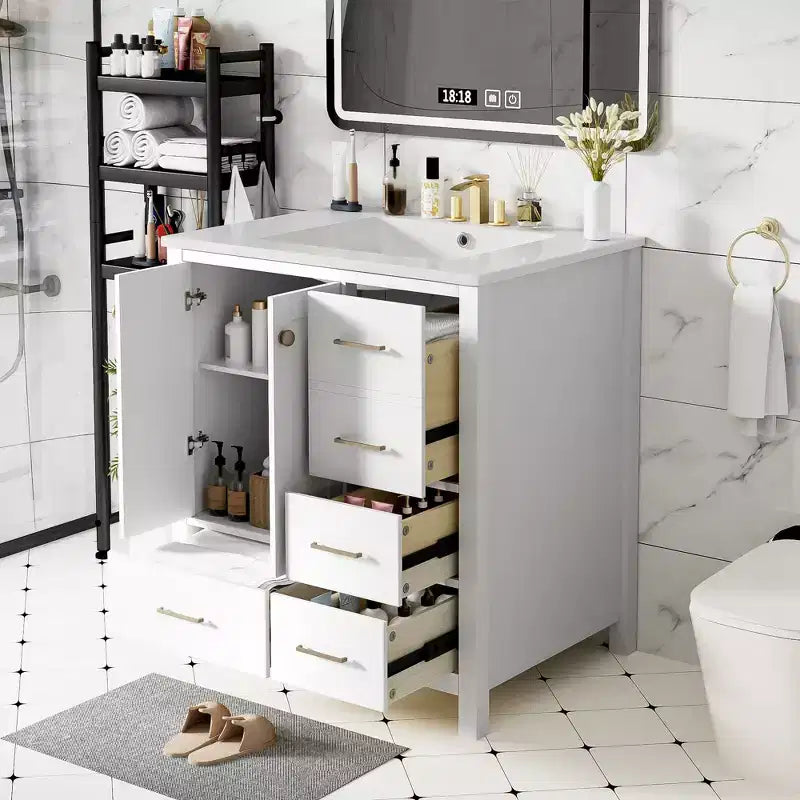 Mobile bagno da 30 pollici con lavabo, cassetti portaoggetti e ante con chiusura ammortizzata
