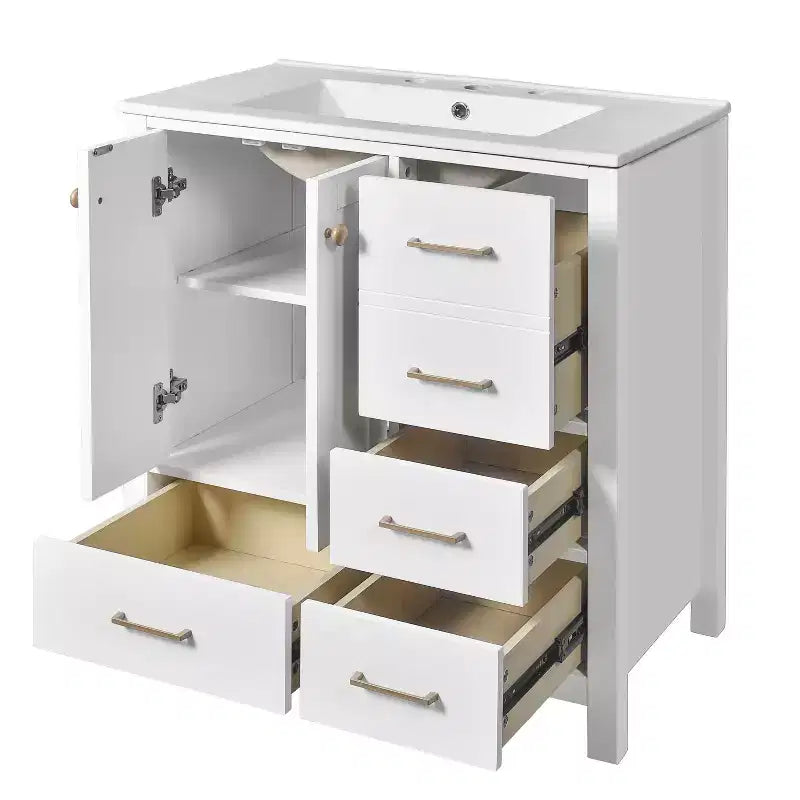 Mobile bagno da 30 pollici con lavabo, cassetti portaoggetti e ante con chiusura ammortizzata
