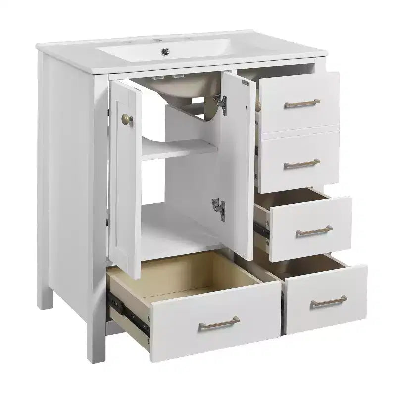 Mobile bagno da 30 pollici con lavabo, cassetti portaoggetti e ante con chiusura ammortizzata