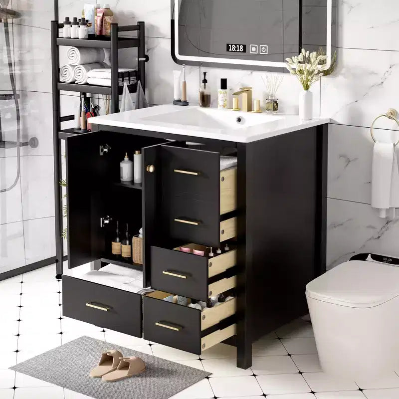 Mobile bagno da 30 pollici con lavabo, cassetti portaoggetti e ante con chiusura ammortizzata