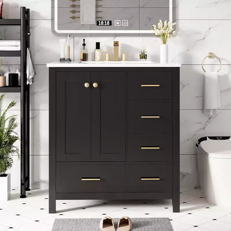 Mobile bagno da 30 pollici con lavabo, cassetti portaoggetti e ante con chiusura ammortizzata