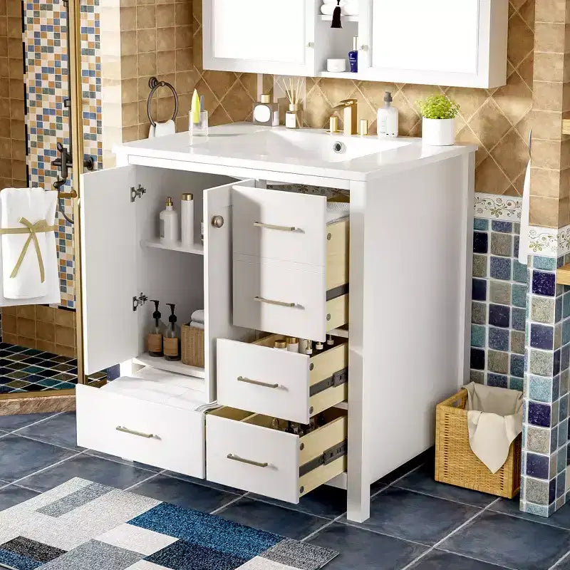 Mobile bagno da 30 pollici con lavabo, cassetti portaoggetti e ante con chiusura ammortizzata