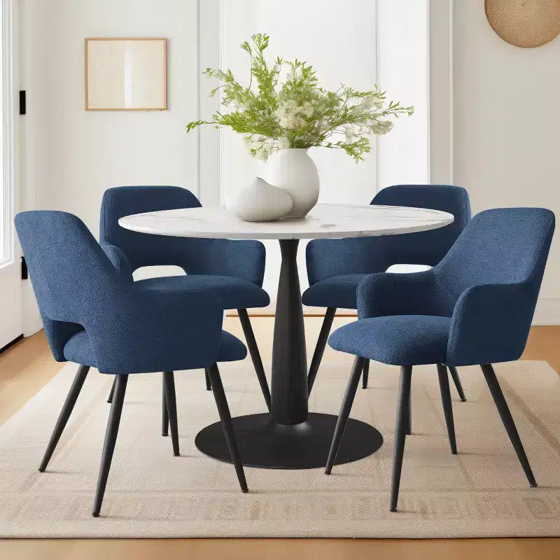 Set di 2 sedie da pranzo imbottite con braccioli e gambe in metallo