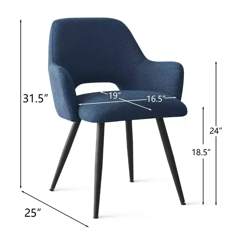 Set di 2 sedie da pranzo imbottite con braccioli e gambe in metallo