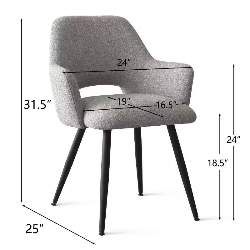 Set di 2 sedie da pranzo imbottite con braccioli e gambe in metallo