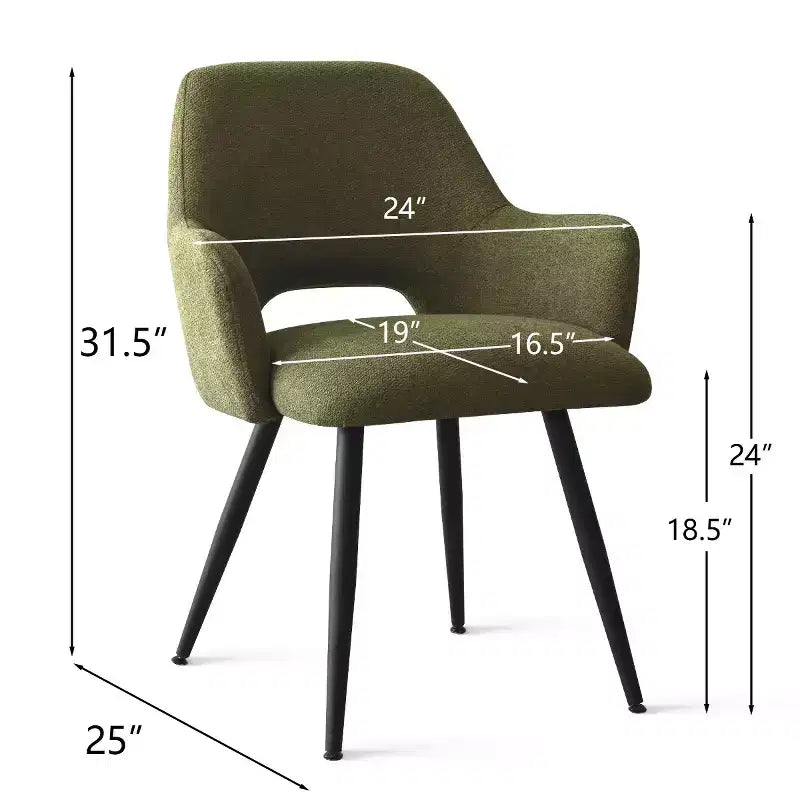 Set di 2 sedie da pranzo imbottite con braccioli e gambe in metallo