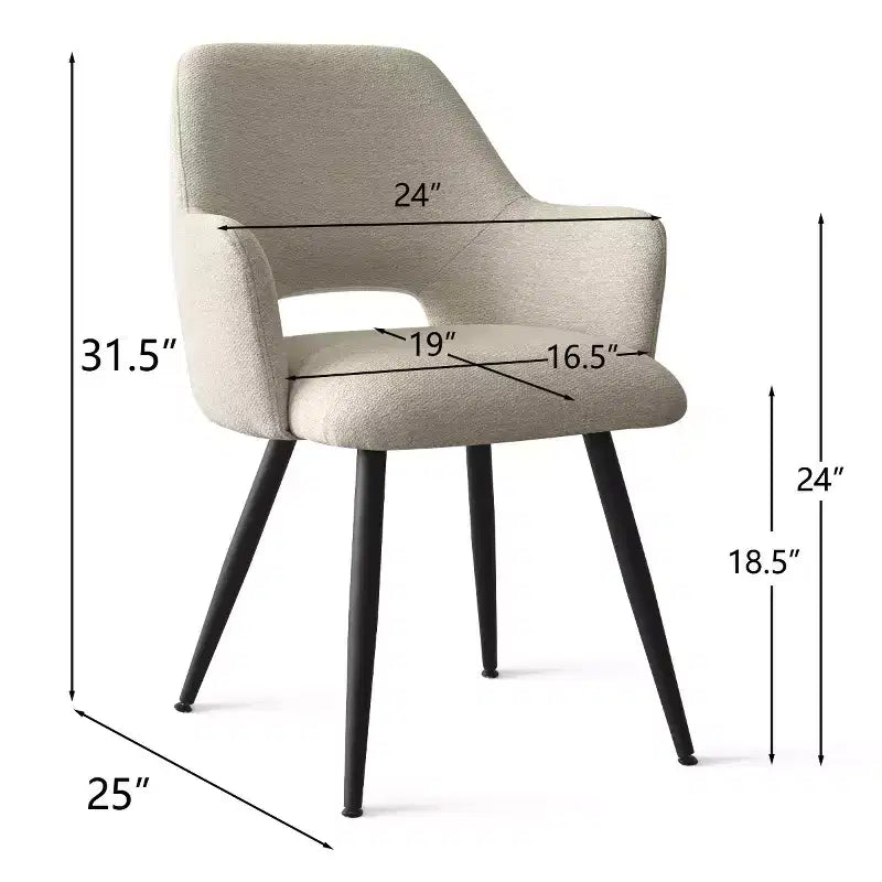 Set di 2 sedie da pranzo imbottite con braccioli e gambe in metallo