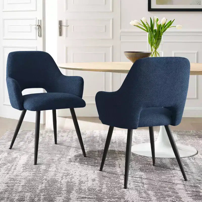 Set di 2 sedie da pranzo imbottite con braccioli e gambe in metallo