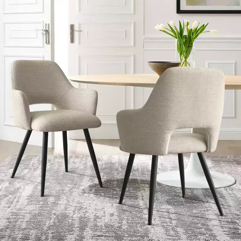 Set di 2 sedie da pranzo imbottite con braccioli e gambe in metallo