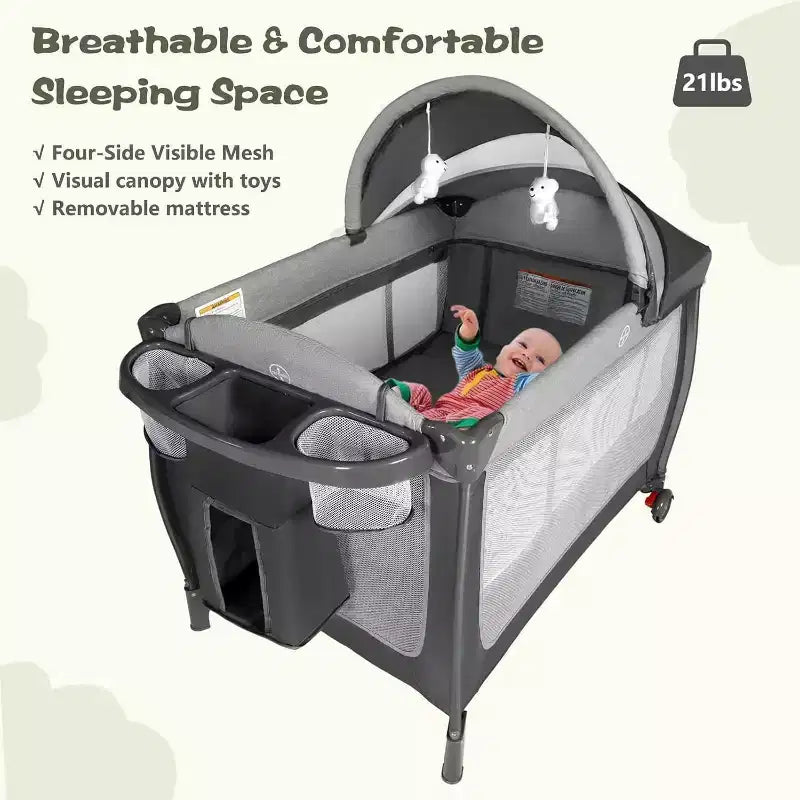 Culla 4-in-1 per neonati, box portatile, lettino convertibile con fasciatoio