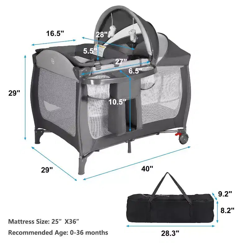 Culla 4-in-1 per neonati, box portatile, lettino convertibile con fasciatoio