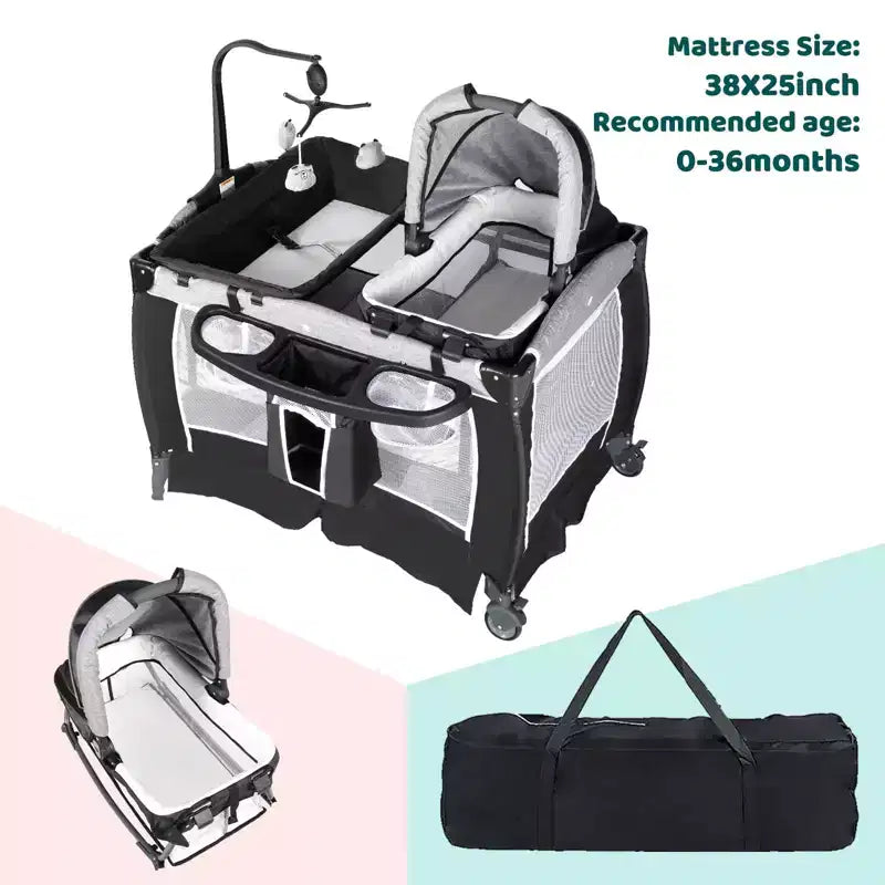 Culla 4-in-1 per neonati, box portatile, lettino convertibile con fasciatoio