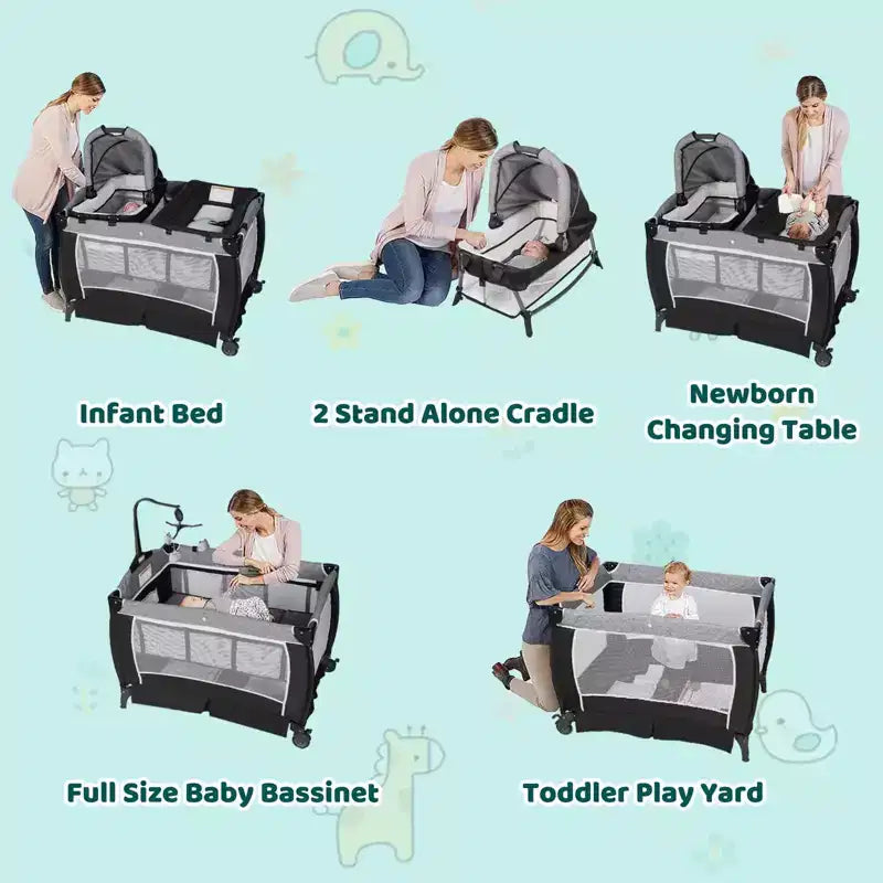 Culla 4-in-1 per neonati, box portatile, lettino convertibile con fasciatoio