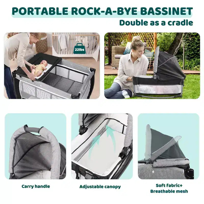 Culla 4-in-1 per neonati, box portatile, lettino convertibile con fasciatoio