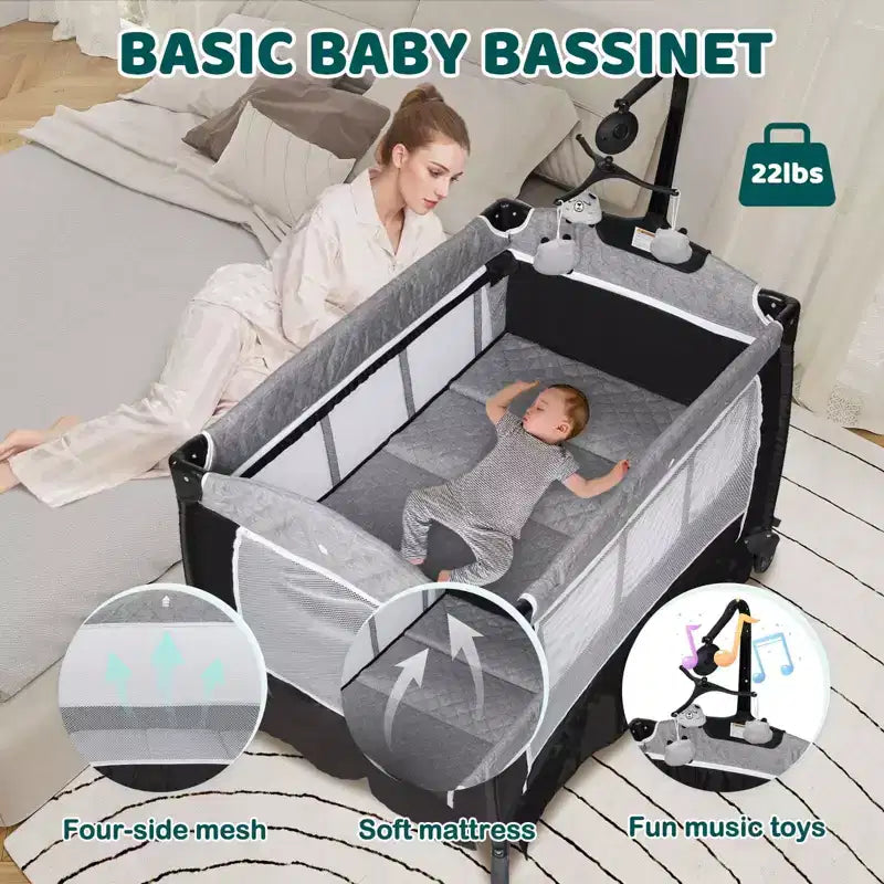 Culla 4-in-1 per neonati, box portatile, lettino convertibile con fasciatoio