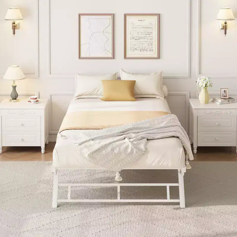 Daybed Matrimoniale a Scomparsa con Rete Sollevabile, Doghe in Metallo e Ruote Bloccabili, Bianco