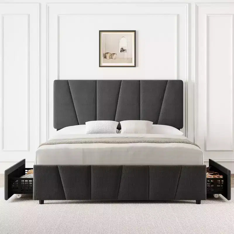 Letto a piattaforma singolo/matrimoniale con testiera regolabile e 4 cassetti contenitore, in velluto