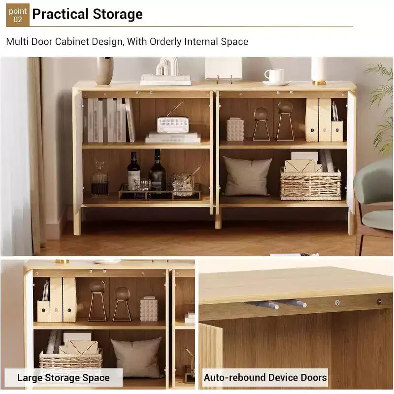 Credenza buffet scanalata da 58 pollici con 4 ante e ripiani regolabili