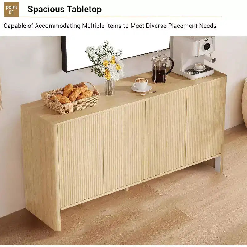 Credenza buffet scanalata da 58 pollici con 4 ante e ripiani regolabili