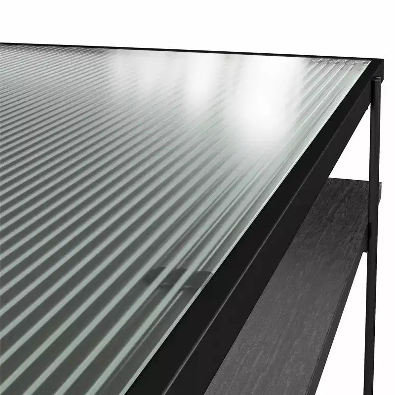 Scrivania per computer in vetro scanalato da 43,3 pollici con ripiano aperto, nera