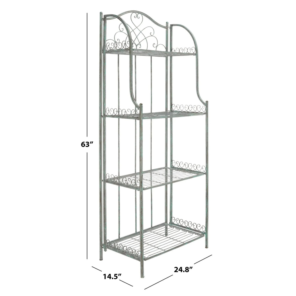 SAFAVIEH Bryn Scaffale da panettiere da esterno a 4 ripiani in ferro battuto vittoriano - 25 pollici L x 15 pollici P x 63 pollici H - 25 L x 15 P x 63 H