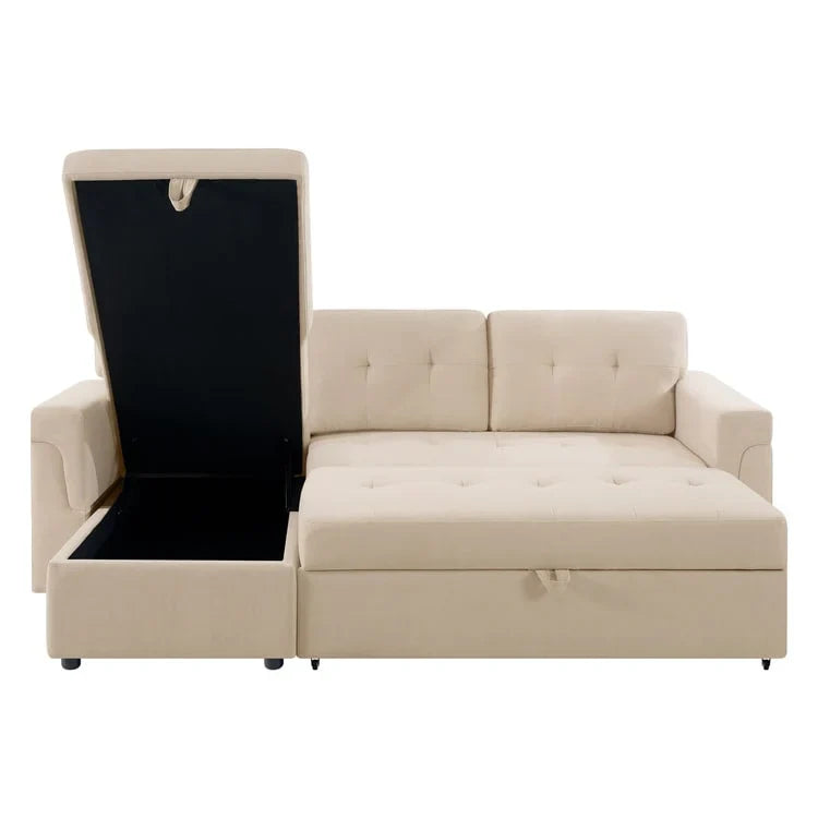Divano sezionale reversibile con letto estraibile, chaise longue con contenitore nascosto, gambe durevoli,