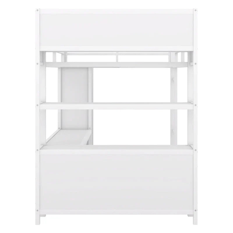 Letto a soppalco in metallo Off-White con scrivania e armadio - Matrimoniale